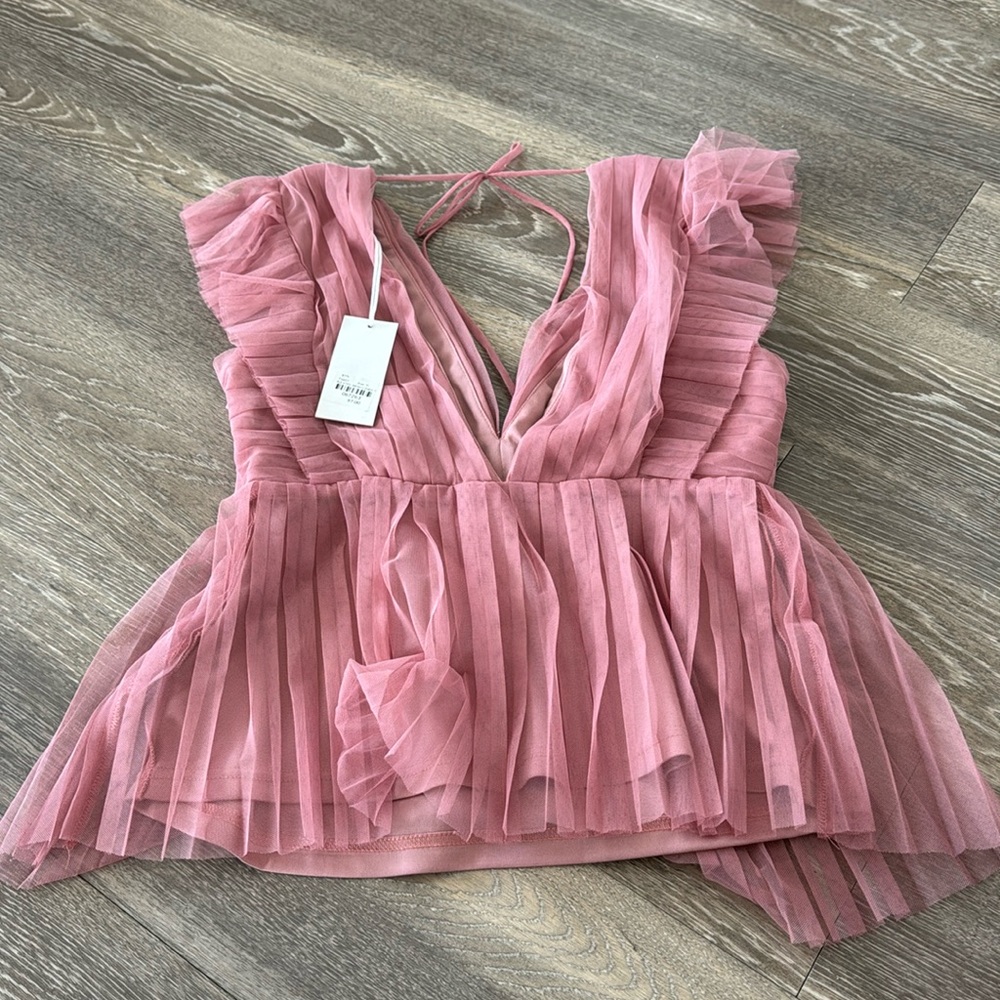 Pleated Mesh Lined Mauve Top